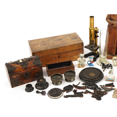 1467 - Sundry items including an antique walnut dome topped casket with bronzed metal mounts, large plaster... 