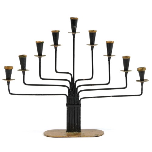 1245 - Vintage brass nine branch Jewish menorah, 30cm high