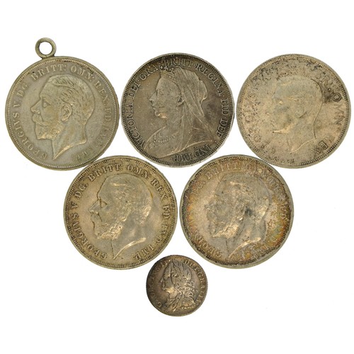 1910 - British and world coinage including 1897 crown, two rocking horse crowns and 1757 shilling