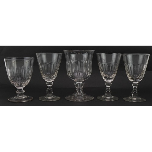 502 - Five 19th century glasses with facetted bowls, the largest 16cm high