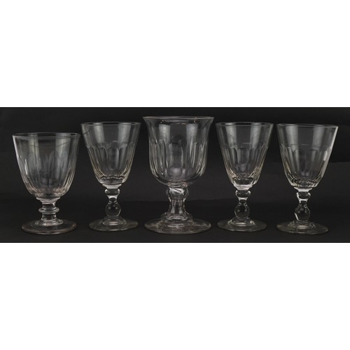 502 - Five 19th century glasses with facetted bowls, the largest 16cm high