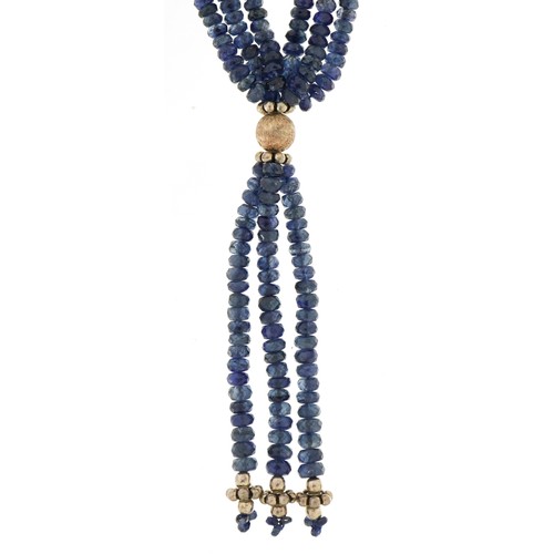 2629 - Silver mounted blue sapphire multi strand necklace, 47cm in length, 35.5g