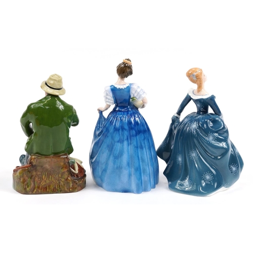 1096 - Three Royal Doulton figures comprising A Good Catch HN2258, Helen HN3601 and Fragrance HN2334, the l... 