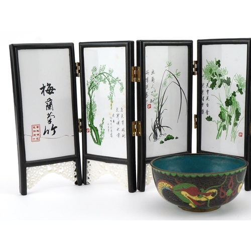 1135 - Japanese and Chinese sundry items including hardwood and porcelain six fold screen and Japanese cloi... 