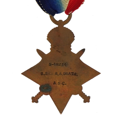 656 - British military World War I 1914-15 star awarded to S-19274 S.SJTR.A.DEATH.A.DEATH.A.S.C