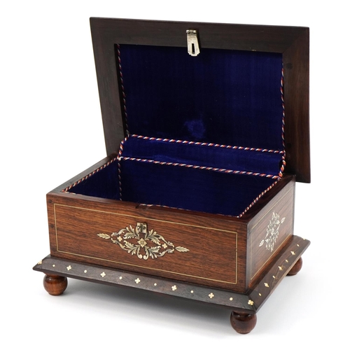 1141 - Indian hardwood table casket with bone inlay, 19cm H x 34cm W x 23cm D