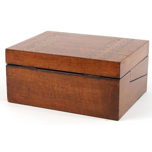 1147 - Victorian mahogany Tunbridge Ware style writing slope, 14cm H x 30cm W x 23cm D