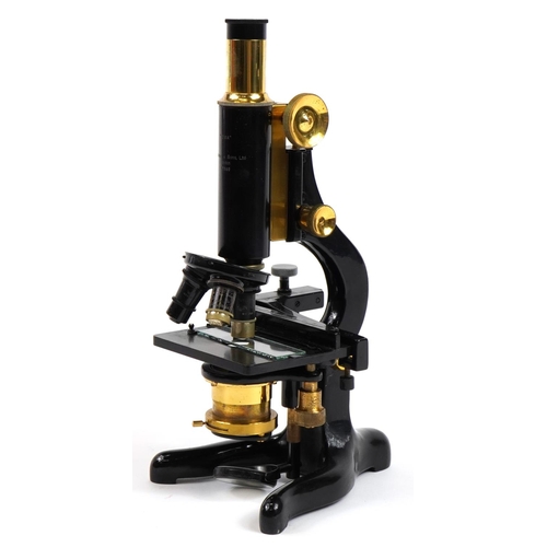 163 - W Watson & Sons of London, Victorian lacquered brass Kima adjustable botanical microscope with lense... 