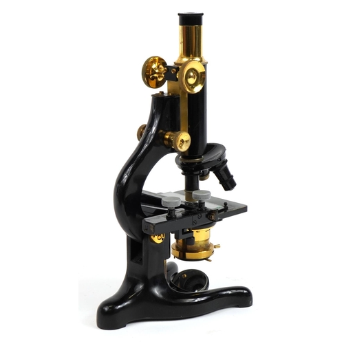 163 - W Watson & Sons of London, Victorian lacquered brass Kima adjustable botanical microscope with lense... 