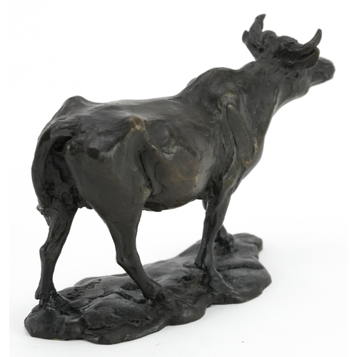 1134 - L. Carvin, patinated bronze cow, 13.5cm in length