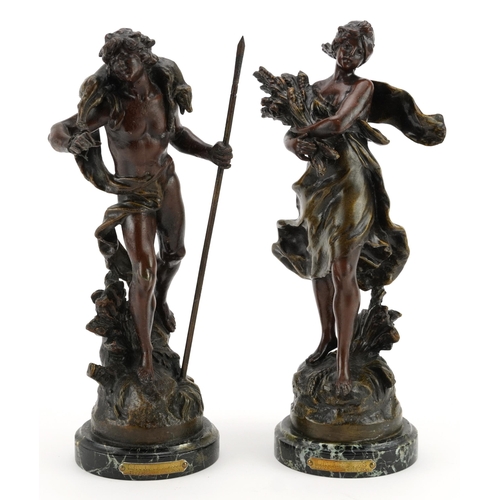 1148 - After August Moreau, pair of French patinated spelter figures titled Retour de Chasse and Retour de ... 