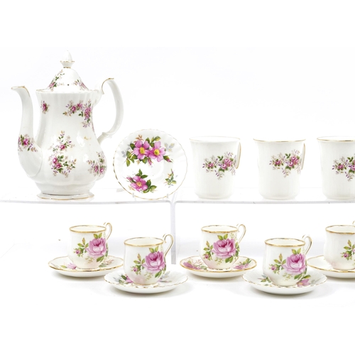 1090 - Royal Albert American Beauty and Lavender Rose tea and coffee ware including two coffee pots, the la... 