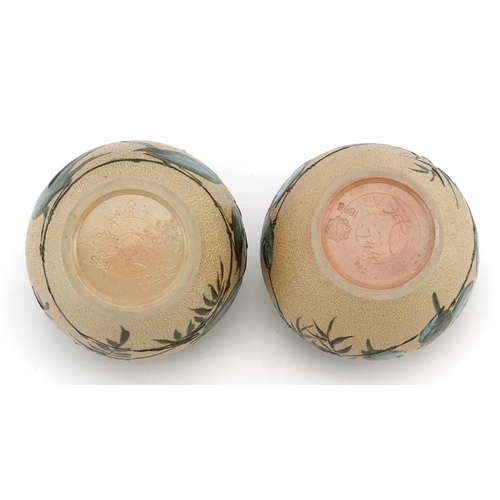 31 - Florence Barlow for Royal Doulton, pair of Art Nouveau stoneware jardinieres hand painted in relief ... 