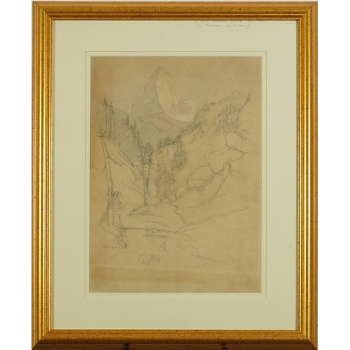 1463 - Manner of Sir Henry Wentworth Acland - The Matterhorn, Alps, 19th century heightened pencil, inscrib... 