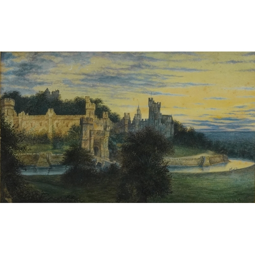 1537 - Attributed to James Robert Thompson - Moat around castle walls, early 19th century watercolour, insc... 