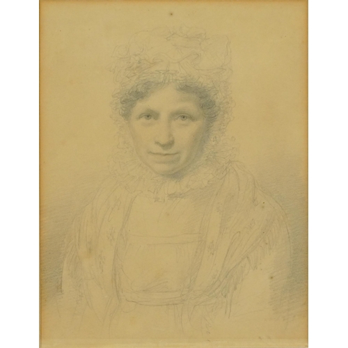 1540 - Head and shoulders portrait of a female wearing a shawl and bonnet, late 18th/early 19th century pen... 