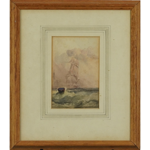 1524 - Attributed to George I Chambers - Tall ship at sea, 19th century maritime watercolour, various inscr... 