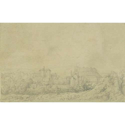 1547 - Attributed to Thomas Lound - Distant views of Norwich with the castle ruins, 19th century pencil, in... 