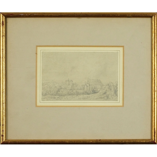 1547 - Attributed to Thomas Lound - Distant views of Norwich with the castle ruins, 19th century pencil, in... 