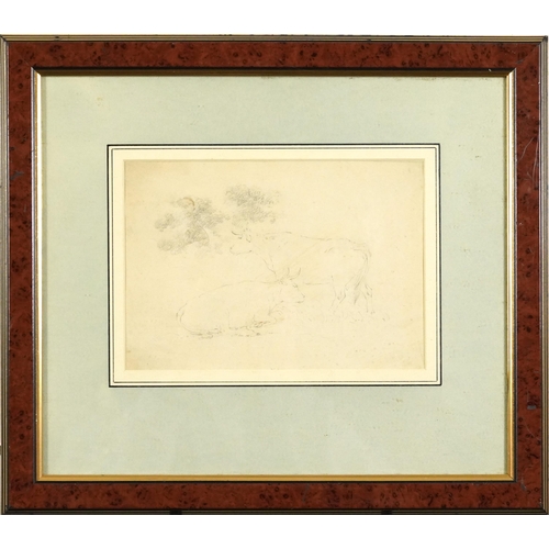 1611 - Robert Hills OWS - Two cattle with foliage, late 18th/early 19th century pencil inscribed Abbott & H... 