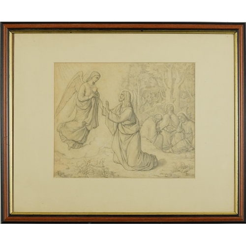 1496 - Attributed to Hans Knochl - Christ in the garden of Gethsemane, Pre Raphaelite school pencil, variou... 