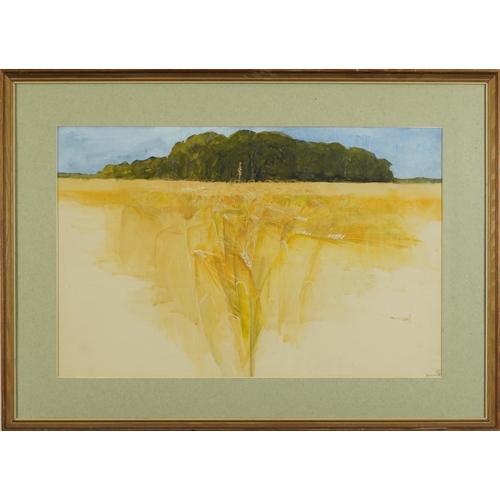 1620 - Geoffrey Yeomans '67 - Wheat fields, 1960's mixed media, mounted, framed and glazed, 54.5cm x 36cm e... 