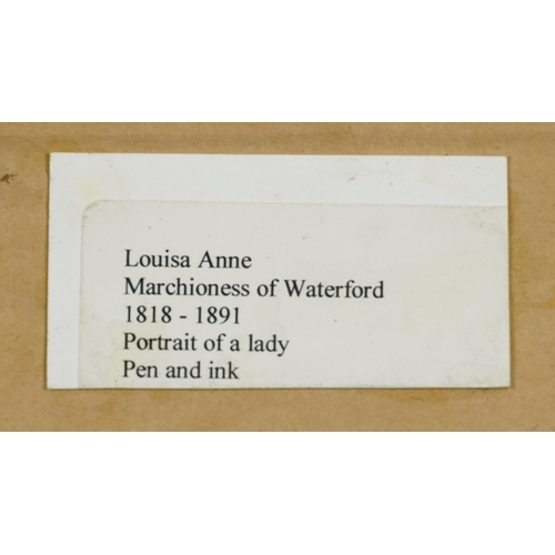 1570 - Louisa Anne, Marchioness of Waterford - Portrait of a lady, 19th century Pre-Raphaelite pen and ink,... 