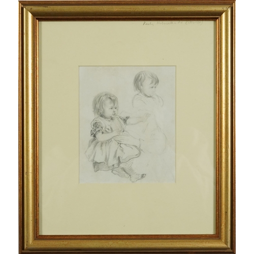 1615 - Attributed to Keeley Halswelle - Two children, 19th century preliminary pencil drawing, inscribed in... 