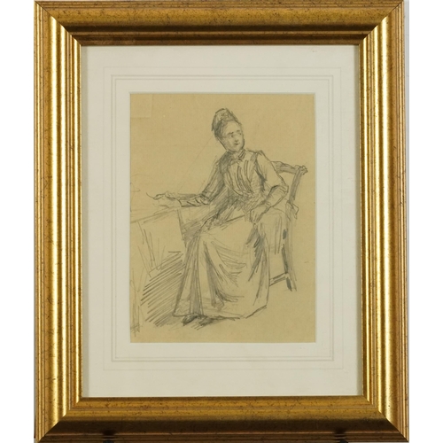 1568 - Attributed to Leonard Leslie Brooke - Woman seated at a desk, late 19th/early 20th century pencil, d... 