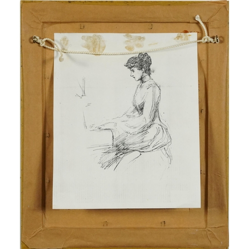 1568 - Attributed to Leonard Leslie Brooke - Woman seated at a desk, late 19th/early 20th century pencil, d... 