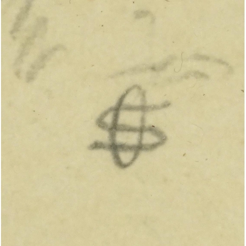 1618 - Study of a bull, pencil sketch with monogram S O, inscribed verso, Stanley Horton Ormerod, mounted, ... 