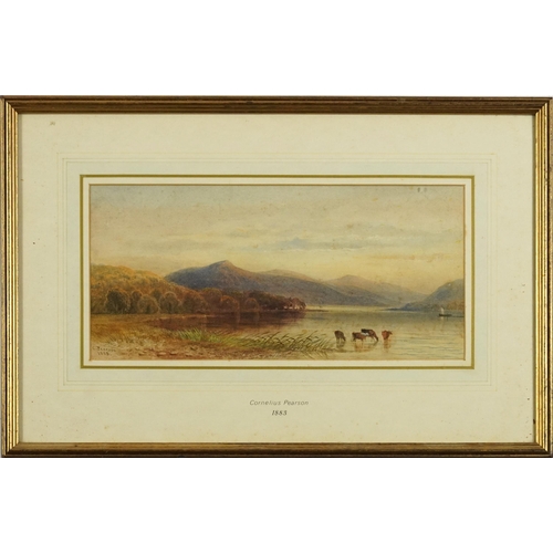 1581 - Cornelius Pearson 1883 - Mountainous Highland landscape with cattle, 19th century watercolour, mount... 