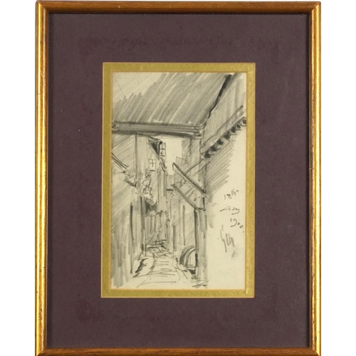 1627 - George Charles Haite 1900 - Street scene and town, pair of pencil/charcoal drawings, each signed wit... 