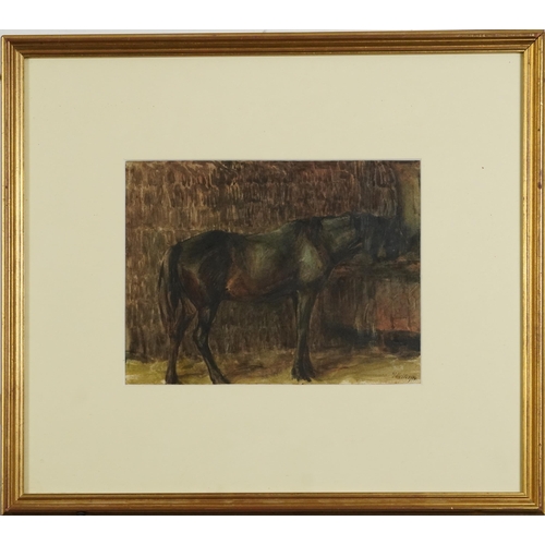 1324 - Thomas Hollis 1834 - Study of a horse, 19th century watercolour, inscribed verso, mounted framed and... 