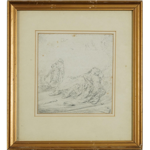 1651 - Two figures, possibly biblical, 19th century pencil, indistinctly signed, possibly N Veia?, mounted,... 