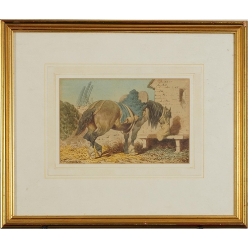 1653 - Attributed to John Augustus Atkinson - Study of a resting workhorse, early 19th century watercolour,... 