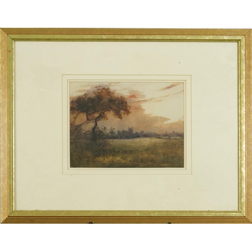 1330 - Walter Goldsmith - Evening, Christchurch, watercolour, ink inscription verso, mounted framed and gla... 