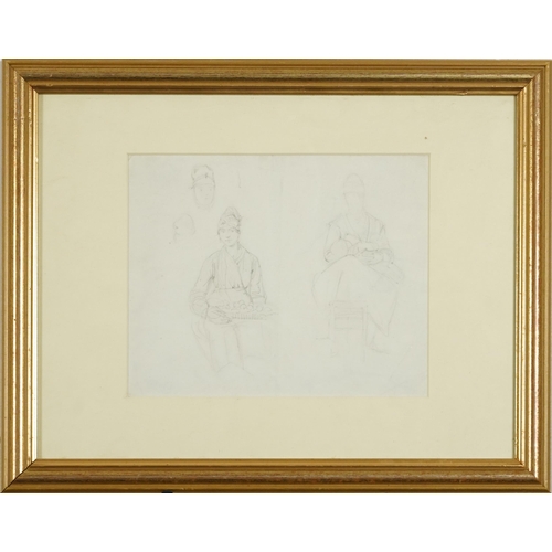 1394 - Attributed to Denis Dighton - Two female figures, early 19th century preliminary pencil sketch, vari... 