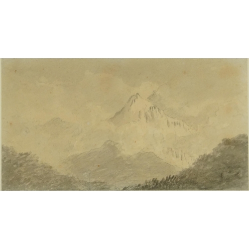 1642 - Attributed to Amos Green - Mountainous landscape, monochrome pencil and watercolour, mounted, framed... 