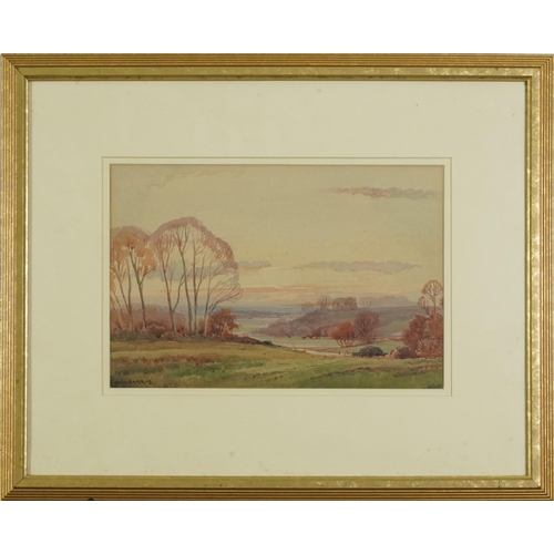 1408 - Edwin Harris - Rural landscape with cattle, watercolour, mounted, framed and glazed, 33cm x 22cm exc... 