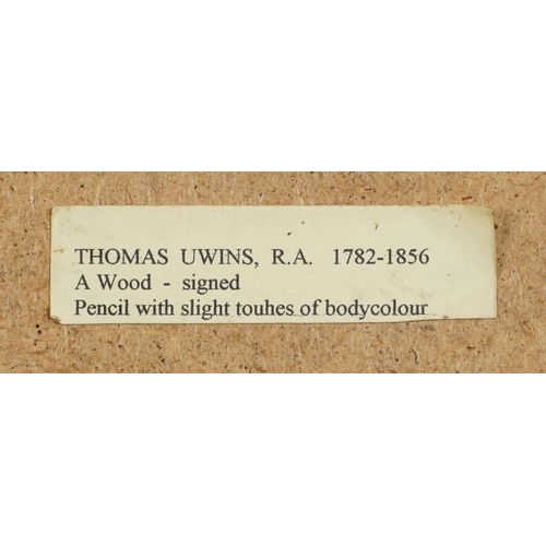 1404 - Thomas Uwins - A Wood, early 19th century pencil and body colour, details verso, mounted, framed and... 