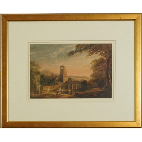 1303 - Attributed to Francis Oliver Finch - Rural landscape with viaduct and figures, 19th century watercol... 