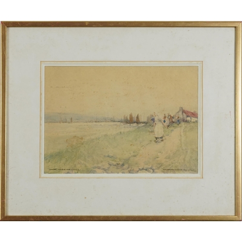 1329 - Victor Noble Rainbird - The Haven Under the Hill, watercolour, Wishart Brown, Glasgow label verso, m... 