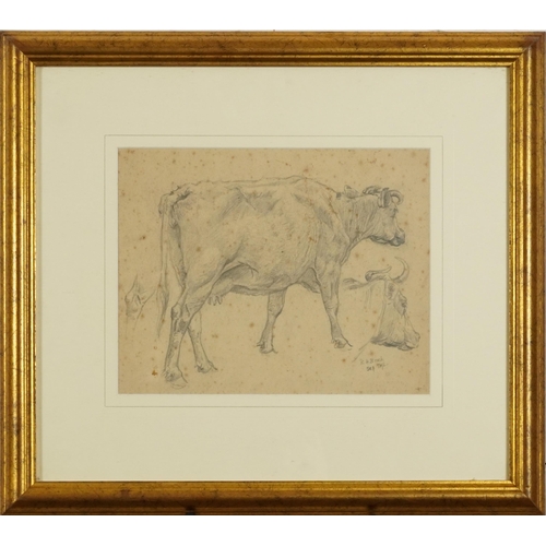 1638 - Richard Henry Brock 1896 -  Studies of a cow facing right, late 19th century pencil sketch, provenan... 