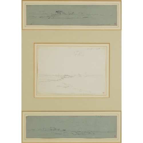 1297 - Edward Duncan - Dartford Creek, three preliminary pencil sketches framed as one, each with studio st... 