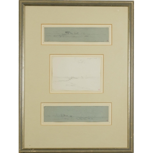 1297 - Edward Duncan - Dartford Creek, three preliminary pencil sketches framed as one, each with studio st... 