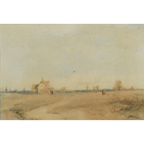 1656 - Arthur Gerald Ackerman - Rural landscape with cottage and figures, watercolour, inscribed verso, mou... 