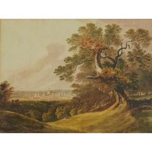 1657 - Attributed to Richard Sasse - Landscape with figures before a castle, early 19th century watercolour... 