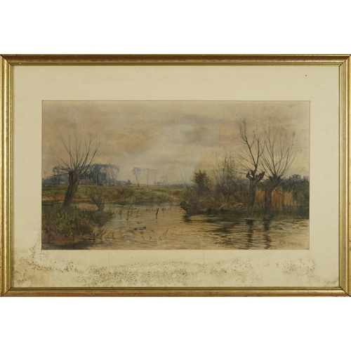 1422 - Robert Winchester Fraser 1884 - Flooded rural landscape, late 19th century watercolour, mounted, fra... 