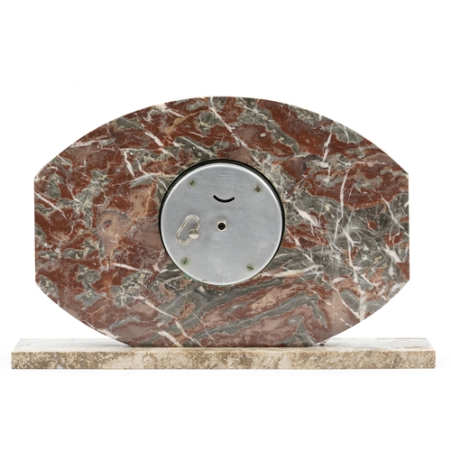 33 - Art Deco marble mantle clock with Arabic numerals, 34cm wide